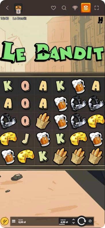 Siatka 6x5 z symbolami podczas rozgrywki w Le Bandit