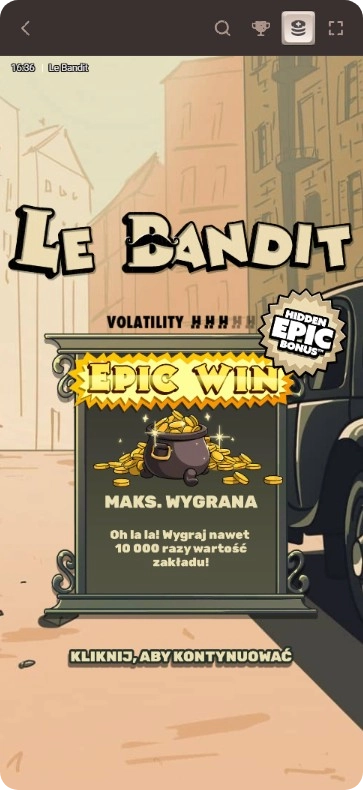 Ekran wielkiej wygranej w Le Bandit na urządzeniu mobilnym